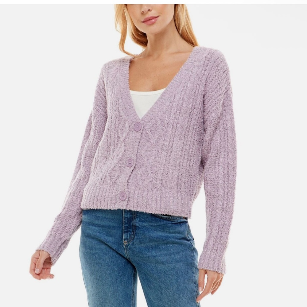 Crave Fame Cable-Knit Cardigan, Lilac/M